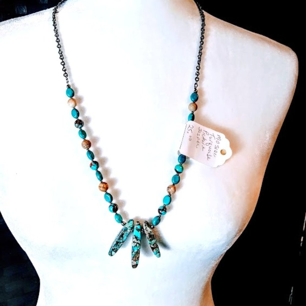 TURQUOISE & JASPER{MOSIAC & PICTURE}*BEAUTIFUL NECKLACE*HAND CRAFTED